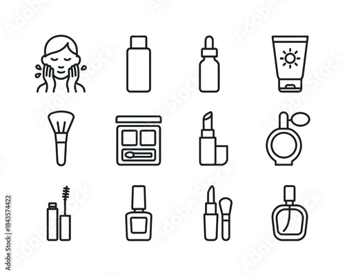 Monochrome Beauty Icons. Beauty routine. Line icon set of beauty