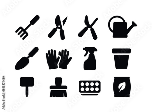 Horticulture Tool Icons. Horticulture tools. Solid icon set of h