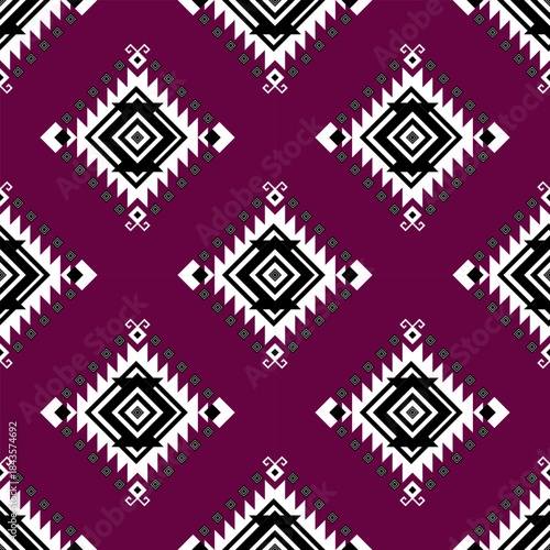 Black and white Geometric Ethnic pattern on red background, Native American tribal fabric, tile, carpet, vector, illustration design.	