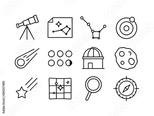 Astronomy Icon Set. Astronomy. Line icon set of astronomy: teles