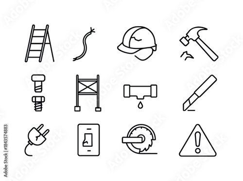 Unsafe Equipment Icons. Unsafe Equipment. Line icon set of Unsaf