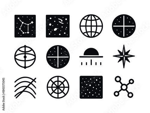 Cosmic Map Icons. Cosmic maps. Solid icon set of Cosmic maps: st