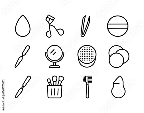 Makeup Tools Icons Grid. Makeup tools. Line icon set of makeup t