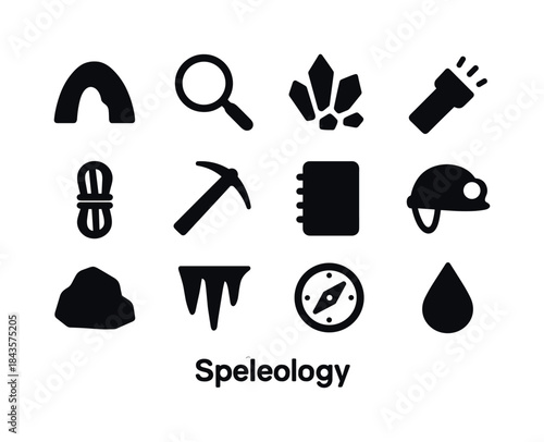 Speleology Icon Set. Speleology. Solid icon set of Speleology: c