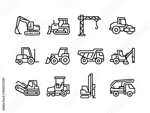 Heavy Machinery Icons. Heavy Machinery. Line icon set of Heavy M