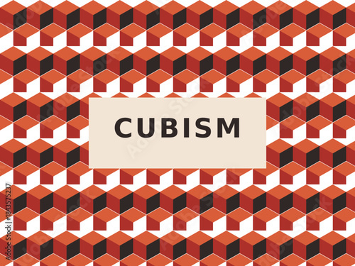 Artistic cubism pattern in vibrant red and black tones showcasing modern design concepts