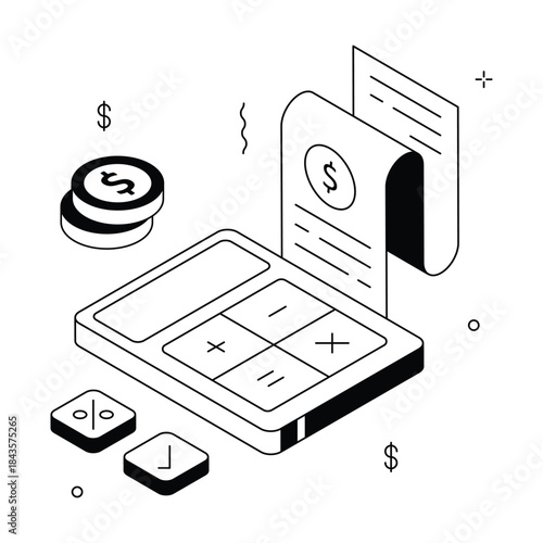 An eye catching isometric illustration of financial calculation