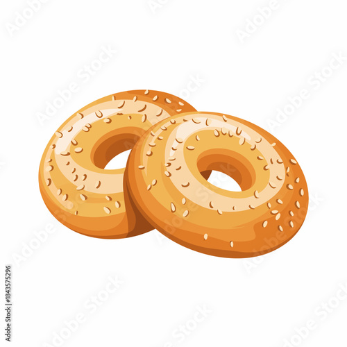Two freshly baked sesame bagels sit invitingly, showcasing their golden-brown texture, representing delicious baked goods and the enjoyment of culinary experiences.