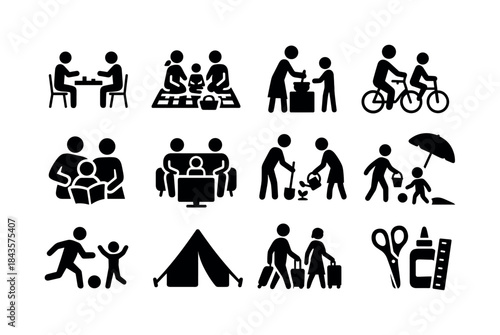 Family Activities Icons. Family activities. Solid icon set of fa