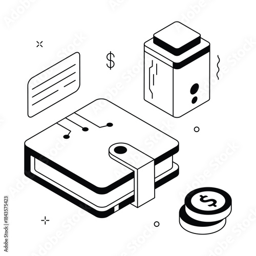 Secure digital wallets and online payments, trendy isometric illustration