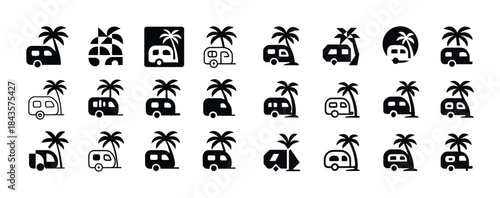 Minimalist camper and palm tree icons collection