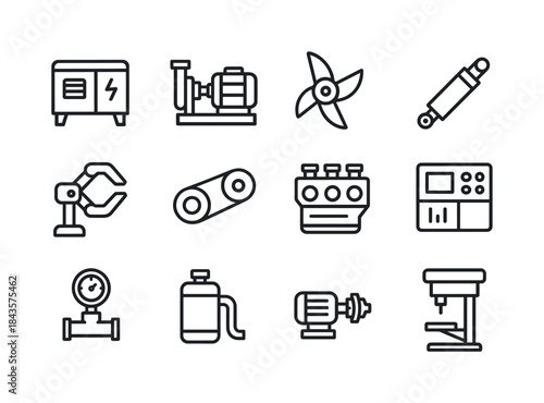Industrial Machinery Icons. Industrial machinery. Line icon set