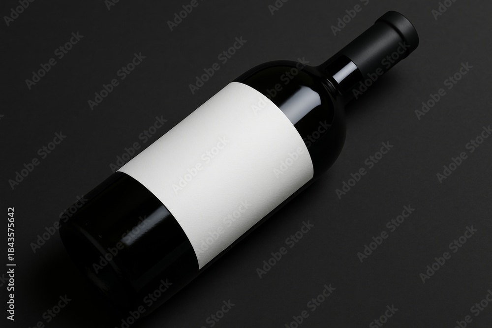 Fototapeta premium Wine bottle with blank label mockup on dark background for branding or product design presentation template concept. Ai generative. Ai generative