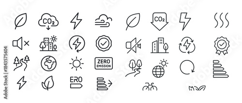 Eco-friendly icons collection: sustainability, energy, co2, natu