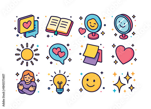 Colorful Affirmation Icons. Positive affirmations. Colorful isom