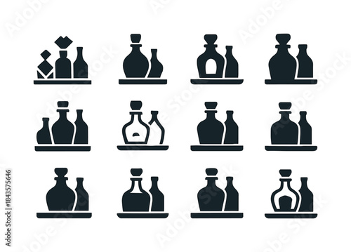 Spirit Logo Grid. spirits on display in a bar. Icon set. Set Log