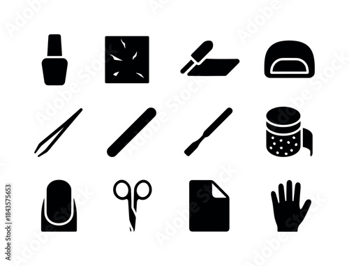 Foil Nails Icon Set. Foil nails. Solid icon set of Foil nails: n