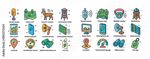 Icons of forest monitoring and wildlife tracking devices