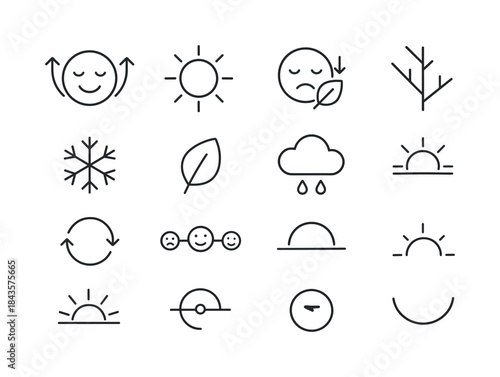Seasonal Mood Icons. Seasonal Mood Patterns. Line icon set of Se