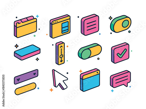 Colorful UI Icon Set. User Interface. Colorful isometric vector