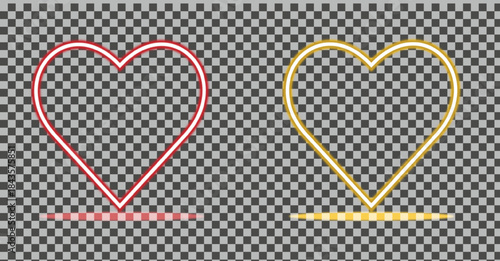 Neon heart suit icon. Glowing neon hearts sign with Light Effects on Transparent Background