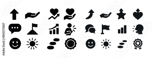 Collection of various icons depicting growth, interaction, and a