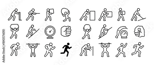 Stick figures engaged in various physical activities and exercis