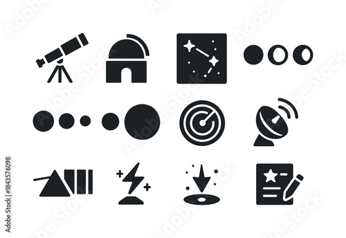 Space Observation Icons. Space observations. Solid icon set of s