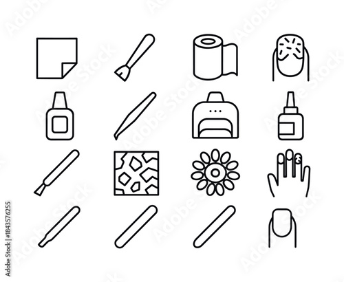 Foil Nail Tools Icons. Foil Nails. Line icon set of Foil Nails: