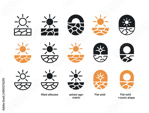 Drought Logo Variations. Drought. Icon set. Set Logo of drought: