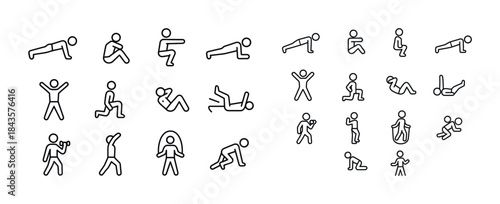 Simple workout icons set for fitness and exercise routine