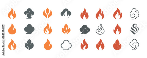 Collection of diverse fire and smoke icons in various styles