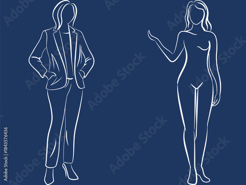 Female Silhouette Comparison Businesswoman Undressed Concept Outline Vector Illustration