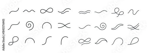 Collection of abstract curved lines and swirled shapes in black