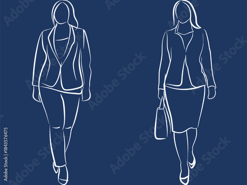 Businesswomen Walking, Professional Female Figures, Corporate Lifestyle Vector Illustration