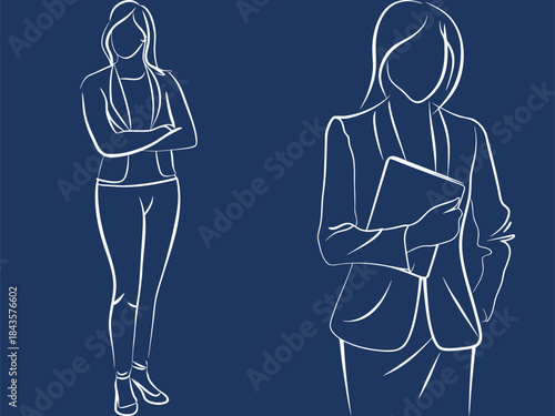 Continuous line drawing of businesswomen