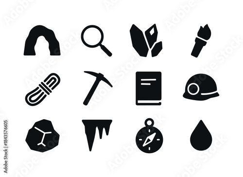 Speleology Icon Set. Speleology. Solid icon set of Speleology: c