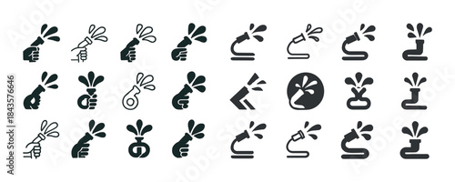 Set of watering can icons: various handheld and plant designs