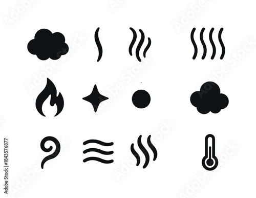 Smoke and Heat Icons. Smoke and heat. Solid icon set of smoke an