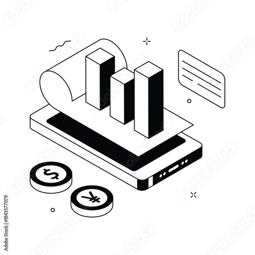 A well designed isometric style illustration of financial analysis