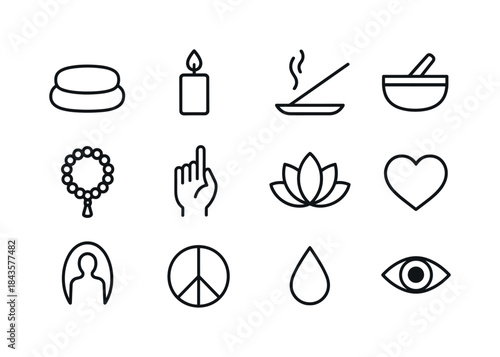 Meditation Icon Set. Meditation Elements. Line icon set of Medit