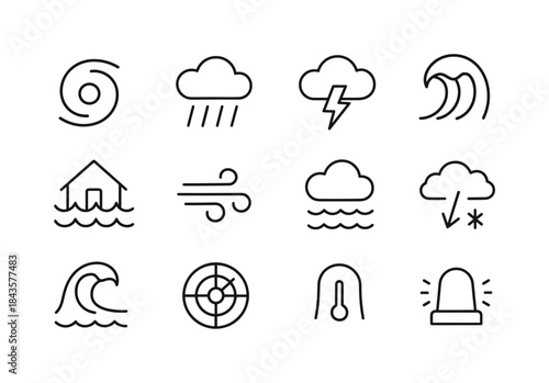Climate Storms Icons. Climate Storms. Line icon set of Climate S