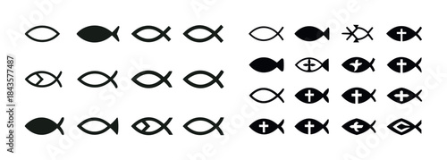 Variations of ichthys christian symbol in minimal black designs