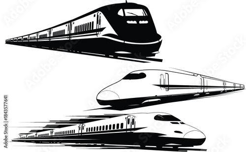 High speed train designs with aerodynamic shapes and sleek locomotives
