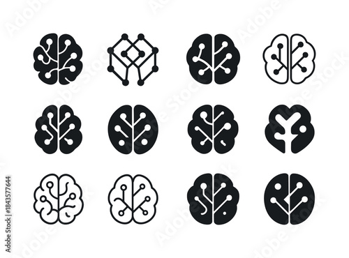 Abstract Brain Logo Variations. Creator. Icon set. Set Logo of C
