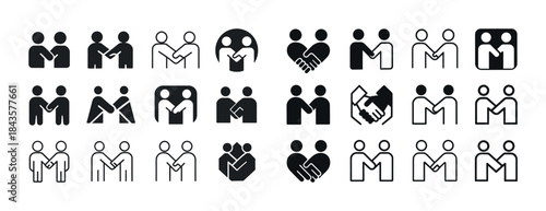 Simple human figures in various handshake icon designs