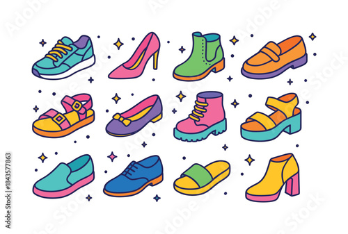 Colorful Shoe Icons. Shoe collection. Colorful isometric vector