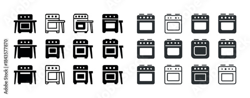 Various black and white stove icons set in different styles