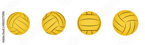 Water polo ball illustrations displaying professional aquatic sports equipment in multiple views