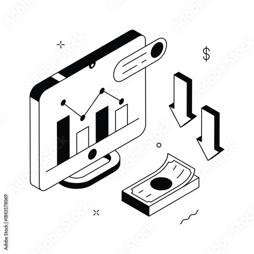 Have a look at this trendy isometric illustration of financial loss
